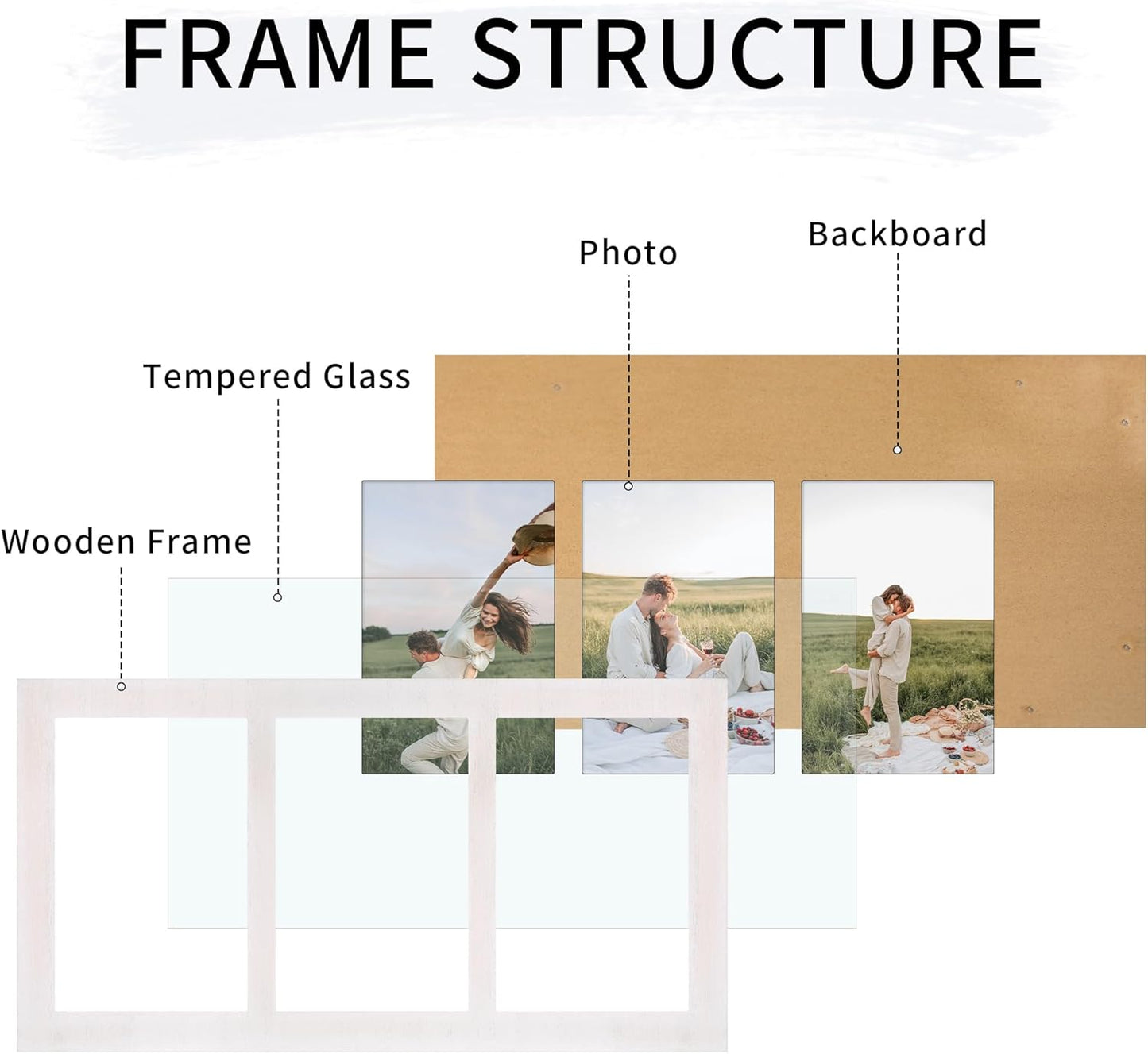 YESKAY 4x6 Picture Frame Collage for Wall Decor, Multiple Photo Collage Frames with Tempered Glass, 7-Opening for 4 x 6 Picture Frames, Rustic Brown, 1 Pack