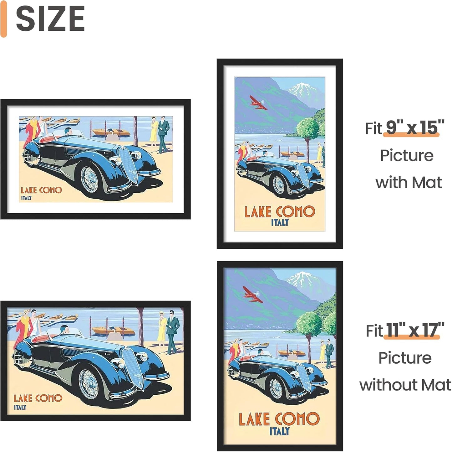 upsimples 5x7 Picture Frame Set of 10, Display Pictures 4x6 with Mat or 5x7 Without, Multi Photo Frames Collage for Wall or Tabletop Display, Black