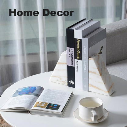 Karibiber Travertine Bookends for Heavy Books, Marble Decorative Bookends for Shelves, Heavy-Duty Stone Book Ends for Hardback Book & Cookbooks, Unique Book Stopper & Holder, Travertino Italy