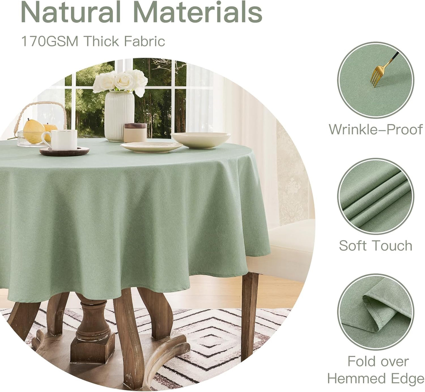 Veblandy Rectangle Tablecloth Waterproof Linen Textured Table Cloth Stain and Wrinkle Resistant Washable, Decorative Fabric Table Cover for Dining, Party and Camping (Sage Green, 52 * 70)