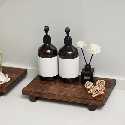 (12 x 7 Inch) Wood Riser Soap Tray, Farmhouse Wood Pedestal Stand for Kitchen Counter Sink, Rustic Wooden Riser Decorative Bathroom Counter Dishes Plant Bottles Candles Display