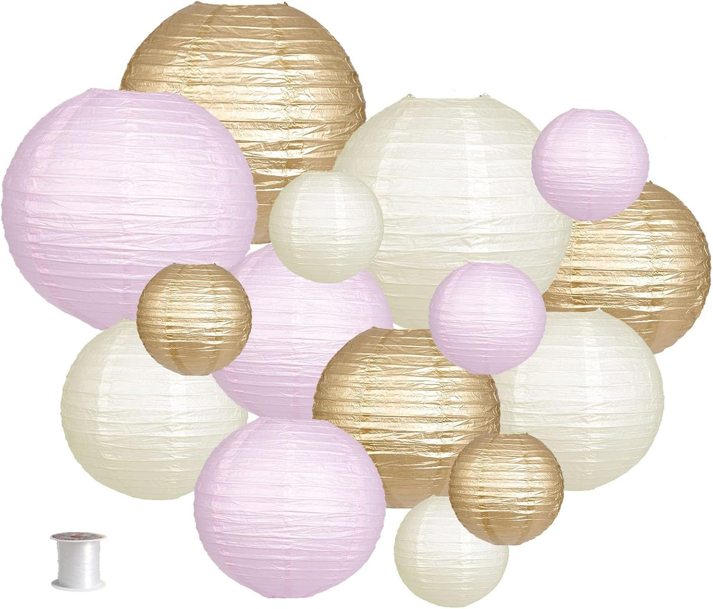 Paper Lanterns Decorative, Round Hanging Paper Lanterns Decorations for Rustic Party Bridal Shower Wedding Sage Green Birthday Party Supplies Gold/Ivory/Sage Green 15pcs
