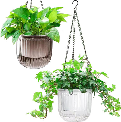 Melphoe 2 Pack Self Watering Hanging Planters Indoor Flower Pots, 6.5 Inch Outdoor Hanging Basket, Plant Hanger with 3Hooks Drainage Holes for Garden Home (Emerald)