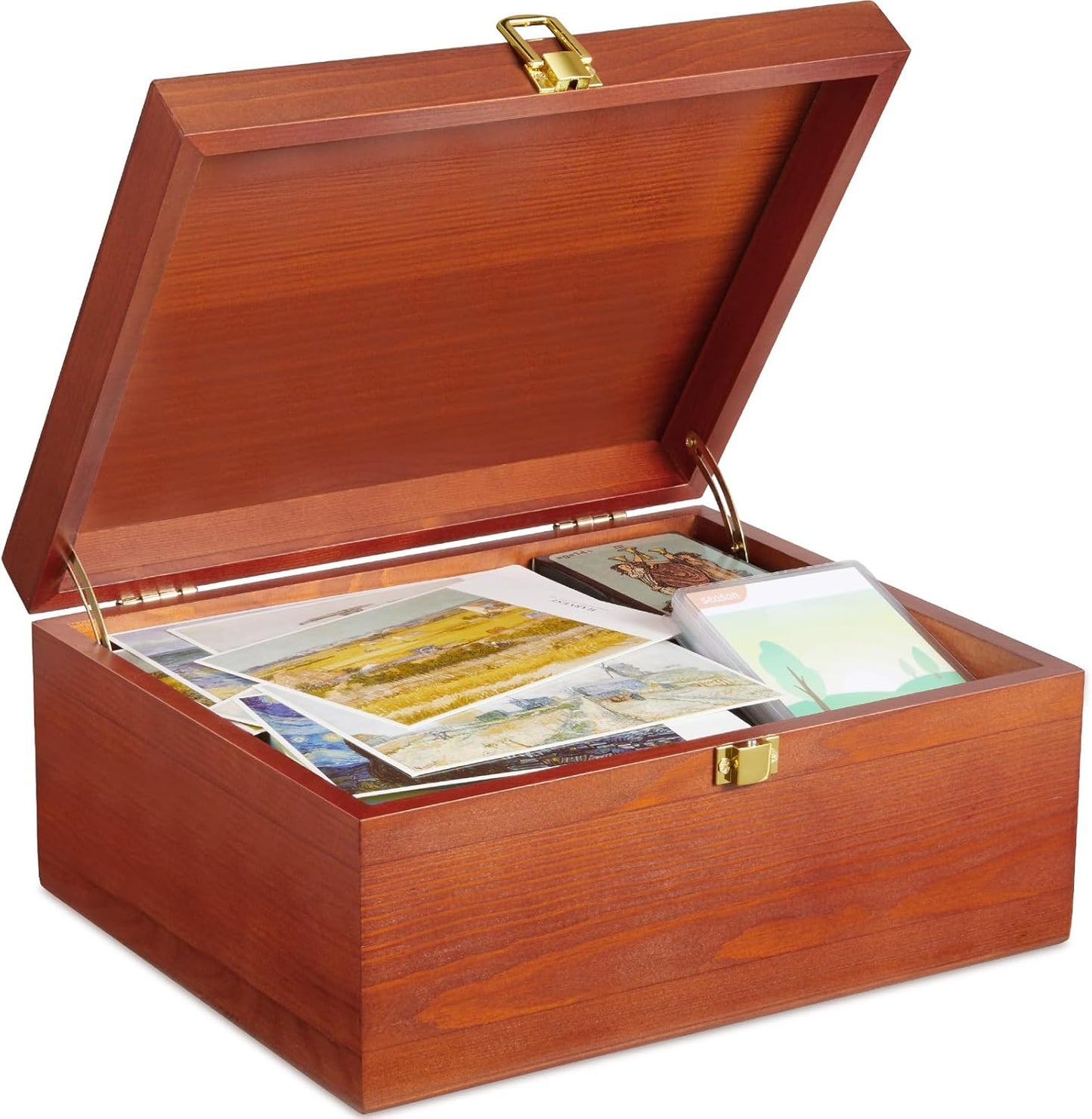 DRASTAR Wooden Keepsake Box, Large Acacia Storage Memory Box with a Hinged Lid for Crafts and Photo Storage