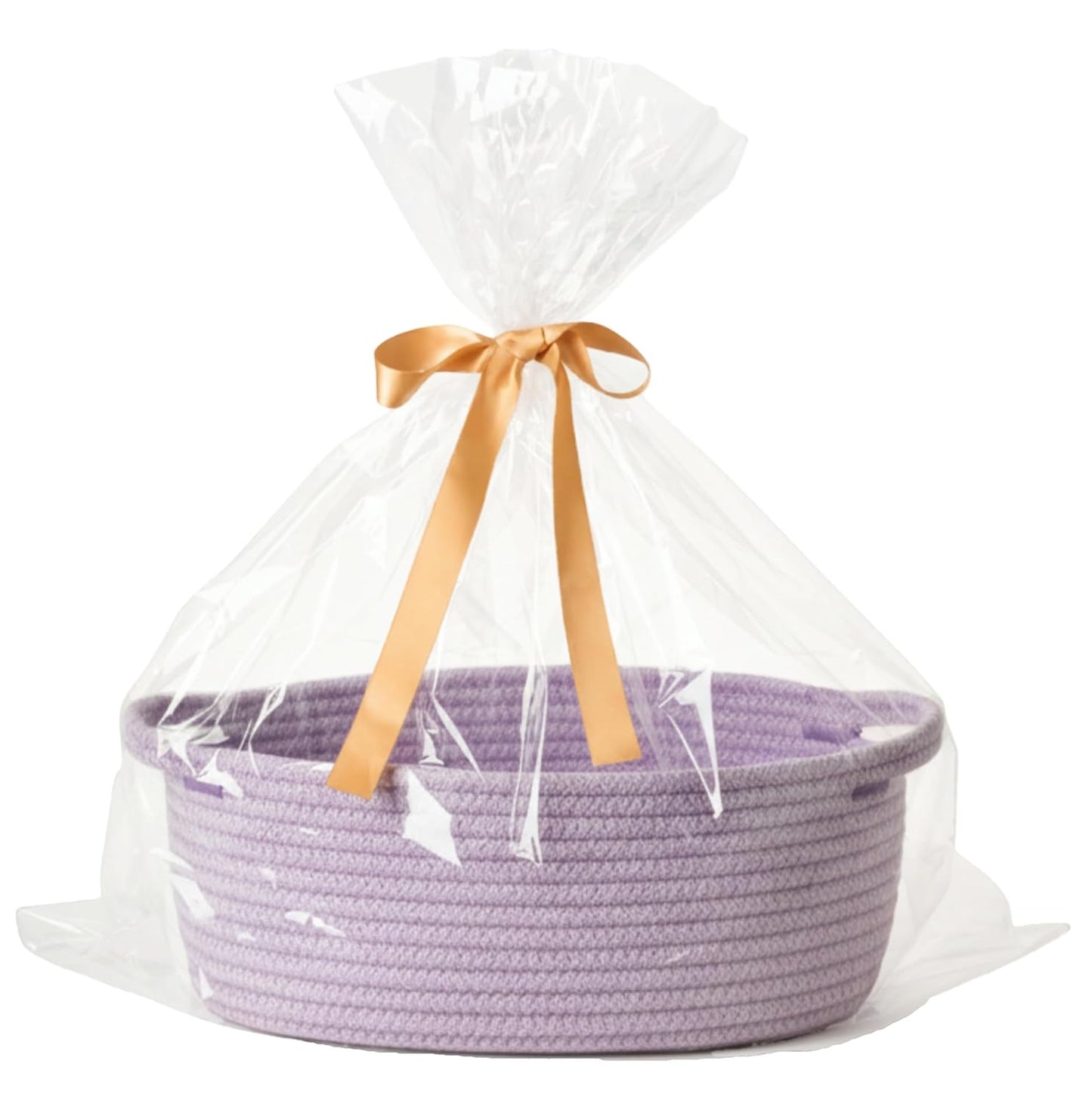Small Woven Gift Basket Empty with Bag & Ribbon - Gifts for Mom, Baby Shower, Birthdays & Raffle - Cotton Rope Storage Basket for Dog Toys or Shelf - 12"x8"x5", White