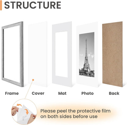 upsimples 11x14 Picture Frame Set of 5, Display Pictures 8x10 with Mat or 11x14 Without Mat, Wall Gallery Photo Frames, Black