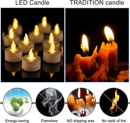 PUNPUBA LED Tea Lights Candles- 24Pack Flameless Candles Realistic and Bright Flickering Long Lasting 200Hours for Holiday Celebration,Party, Home Decoration WarmWhite,Battery Operated