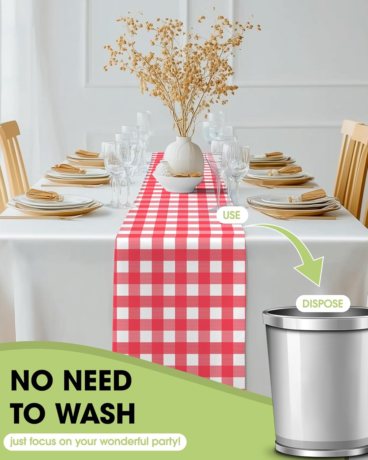 Pureegg Gold Plastic Table Runners - 10 Pack, 14'' x 108'', Water Resistant & Disposable Centerpiece Decorations for Table Cloth, Wedding, Birthday, Holiday, Baby Shower, Party, Home Decor