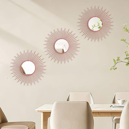 3 Pack Metal Mirrors for Wall Sunburst Wall Mirrors Home Décor Decorative Hanging Wall Art for Living Room Bedroom Entryway (Gold, Flower+Sunburst)