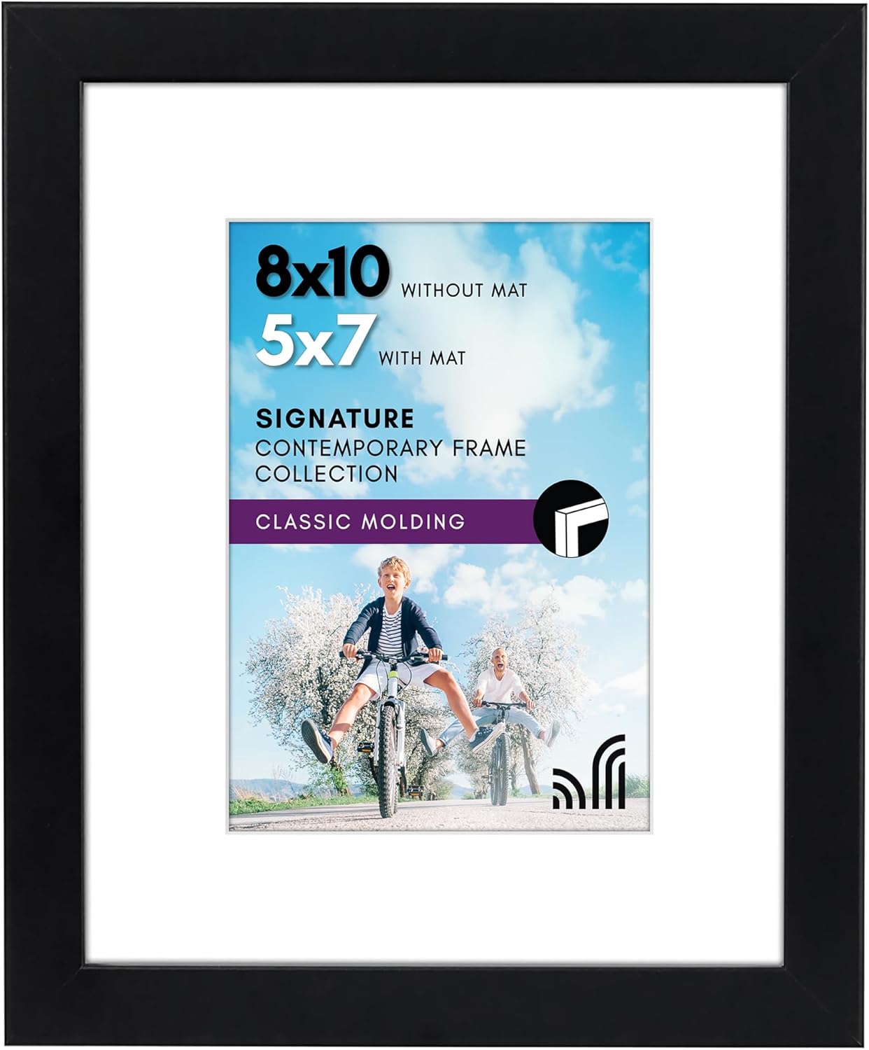 Americanflat 8x10 Picture Frame with Shatter-Resistant Glass - Use as 5x7 Frame with Mat or Display 8x10 Photo Without Mat - Signature Collection - Picture Frames for Tabletop and Wall Display - Black