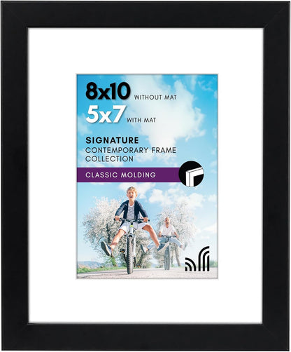 Americanflat 8x10 Picture Frame with Shatter-Resistant Glass - Use as 5x7 Frame with Mat or Display 8x10 Photo Without Mat - Signature Collection - Picture Frames for Tabletop and Wall Display - Black