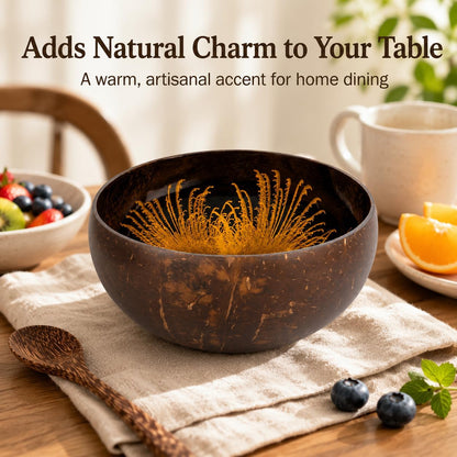 ChezMax Natural Coconut Bowl with Mother of Pearl Inlays - Key Bowl & Fruit Snack Holder (Blue-Gold)