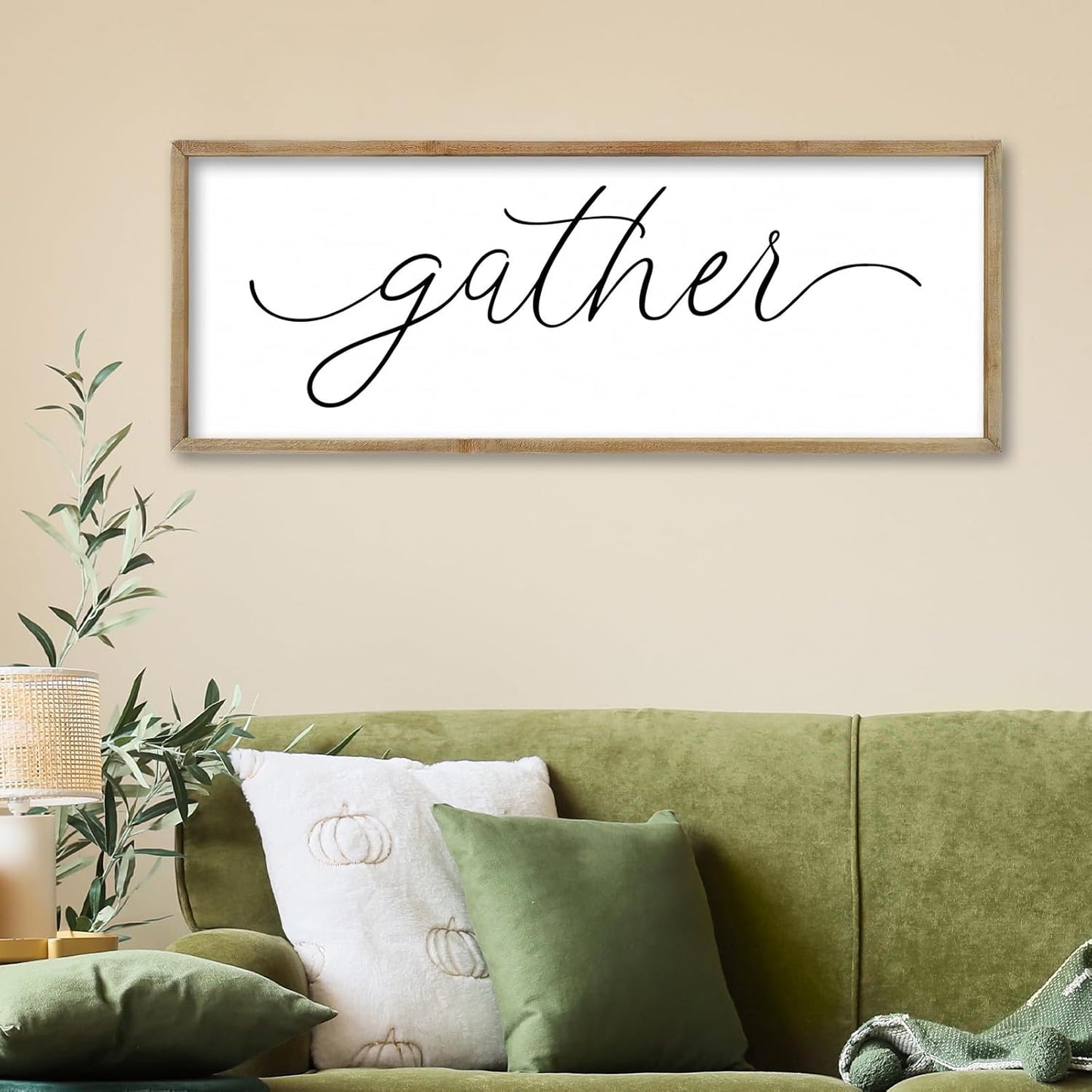 FZMHASLWW Gather Sign Wall Decor 32"×12" Large Wooden Framed for Dining Room Simple Home Kitchen Hanging Art (Wood)