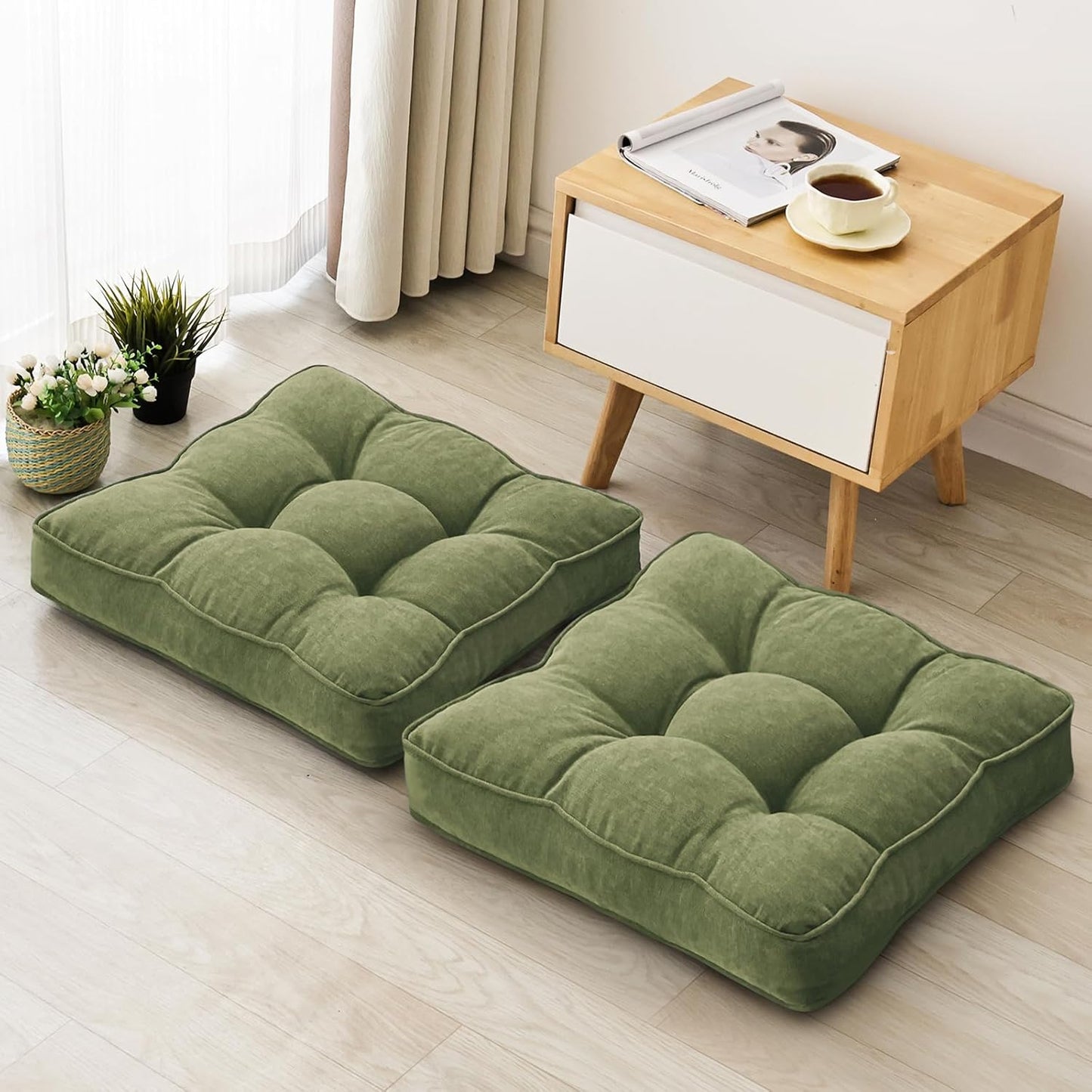 1 MIDDLE ONE Floor Pillow Set of 2, Memory Foam Floor Cushions for Adults, Large Meditation Pillow for Sitting, 22 x 22 Inches (Square | Grey)