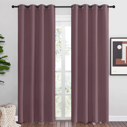 NICETOWN Halloween Pitch Black Solid Thermal Insulated Grommet Blackout Curtains/Drapes for Bedroom Window (2 Panels, 42 inches Wide by 63 inches Long, Black) - Colors E
