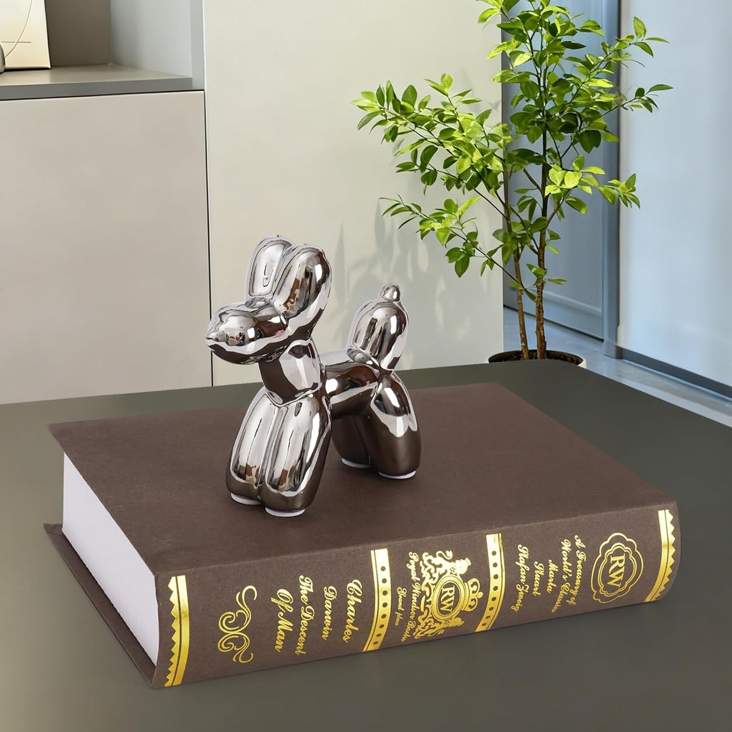 Notakia Cute Ceramics Balloon Dog Statue Crafts Gold Living Room Desktop Decorations,Handmade Modern Small Ceramic Animal Statue Ornament Gold Home Decor Accents
