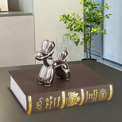 Notakia Cute Ceramics Balloon Dog Statue Crafts Gold Living Room Desktop Decorations,Handmade Modern Small Ceramic Animal Statue Ornament Gold Home Decor Accents