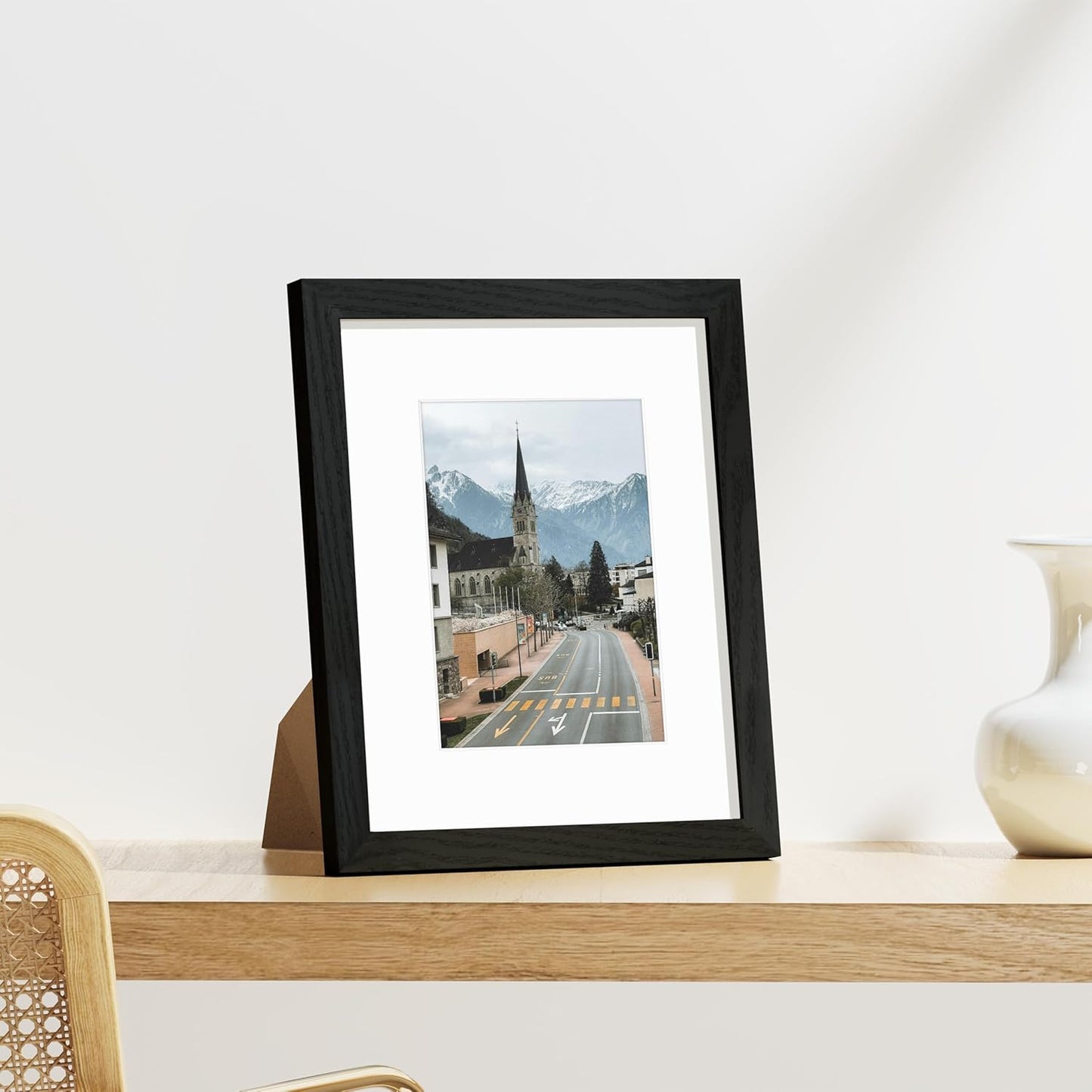 Vittanly 8x10 Picture Frames Set of 9, Shatter Resistant Plexiglass, Display 5x7 Pictures with Mat or 8x10 without Mat, Photo Frames for Wall or Tabletop, Engineered Wood, Black - Colors A