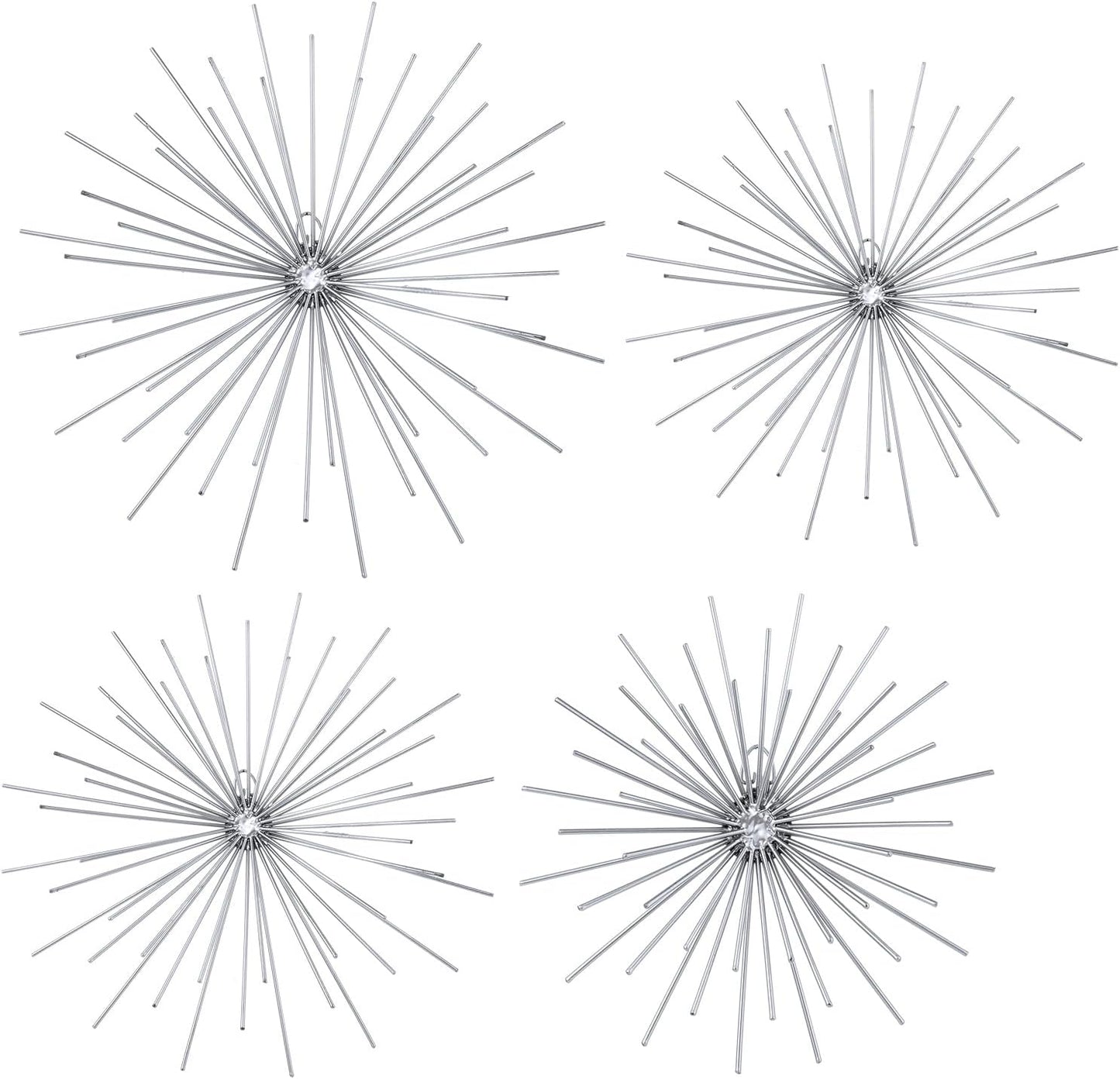 Shimeyao 4 Pcs Metal Starburst Wall Decor Black Metal Wall Art 3D Spike Bling Finish Star Burst Hangings Accents Sculptures Set Modern Mid Century Decorations for Living Room Bedroom Entryway