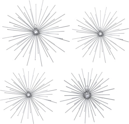 Shimeyao 4 Pcs Metal Starburst Wall Decor Black Metal Wall Art 3D Spike Bling Finish Star Burst Hangings Accents Sculptures Set Modern Mid Century Decorations for Living Room Bedroom Entryway