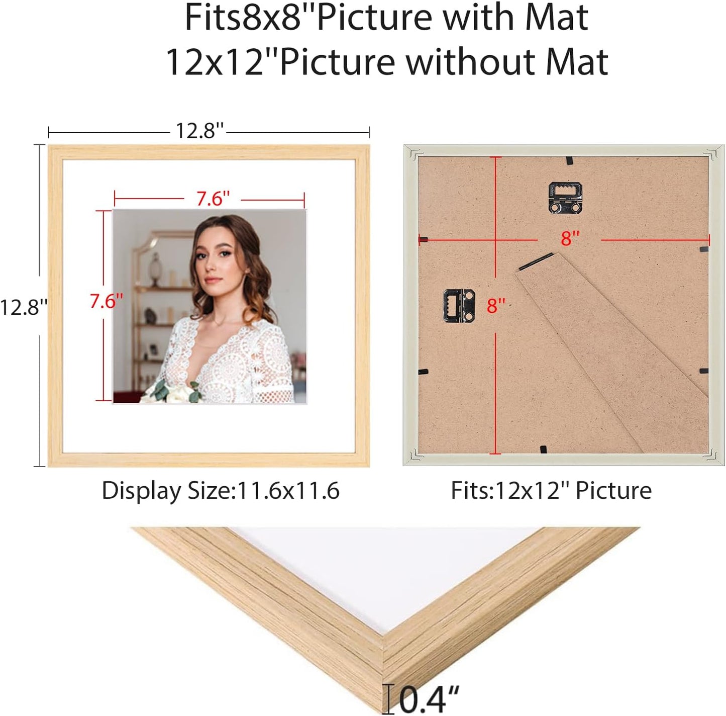 12x12 Picture Frame Set of 9, Display Pictures 8x8 with Mat or 12x12 without Mat, Multi Collage Gallery Square Photo Frames for Wall or Tabletop, Black