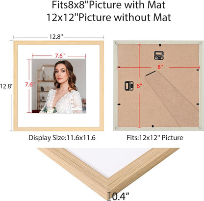 12x12 Picture Frame Set of 9, Display Pictures 8x8 with Mat or 12x12 without Mat, Multi Collage Gallery Square Photo Frames for Wall or Tabletop, Black