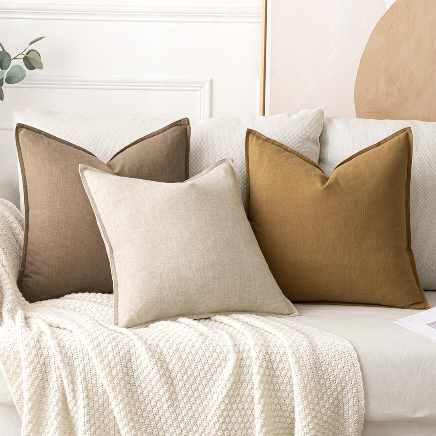MIULEE Decorative Linen Euro Sham Pillow Covers 26x26 Cream White Boho Farmhouse Neutral Couch Throw Pillows for Bed Pack of 2 Accent Modern Pillowcase Sofa Livingroom Home Decor