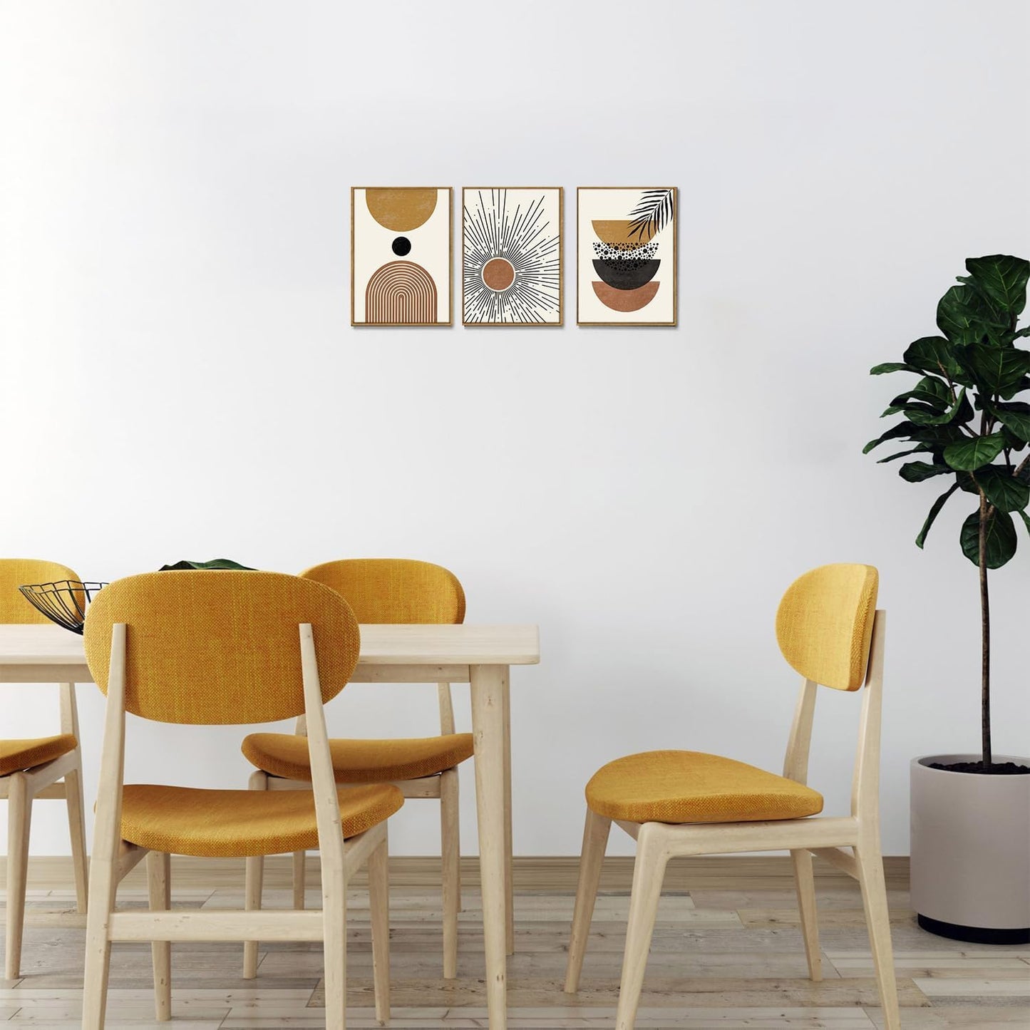Bwodke Boho Wall Art, Framed Abstract Wall Art, Green Botanical Neutral Canvas Wall Decor, Large Mid Century Plant Pictures Set of 3, Modern Minimalist Paintings, for Bedroom Living Room Bathroom