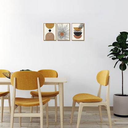 Bwodke Boho Wall Art, Framed Abstract Wall Art, Green Botanical Neutral Canvas Wall Decor, Large Mid Century Plant Pictures Set of 3, Modern Minimalist Paintings, for Bedroom Living Room Bathroom
