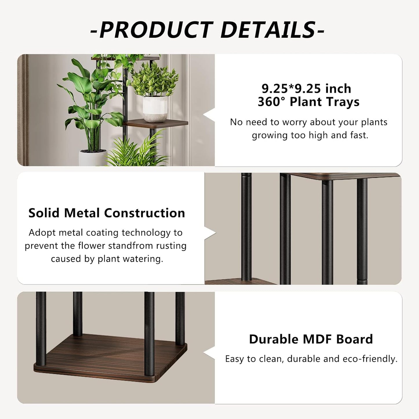 AZERPIAN Plant Stand 5 Tier Indoor Metal Flower Shelf for Multiple Plants Corner Tall Flower Holders for Patio Garden Living Room Balcony Bedroom, Black (5 Tier-Black)