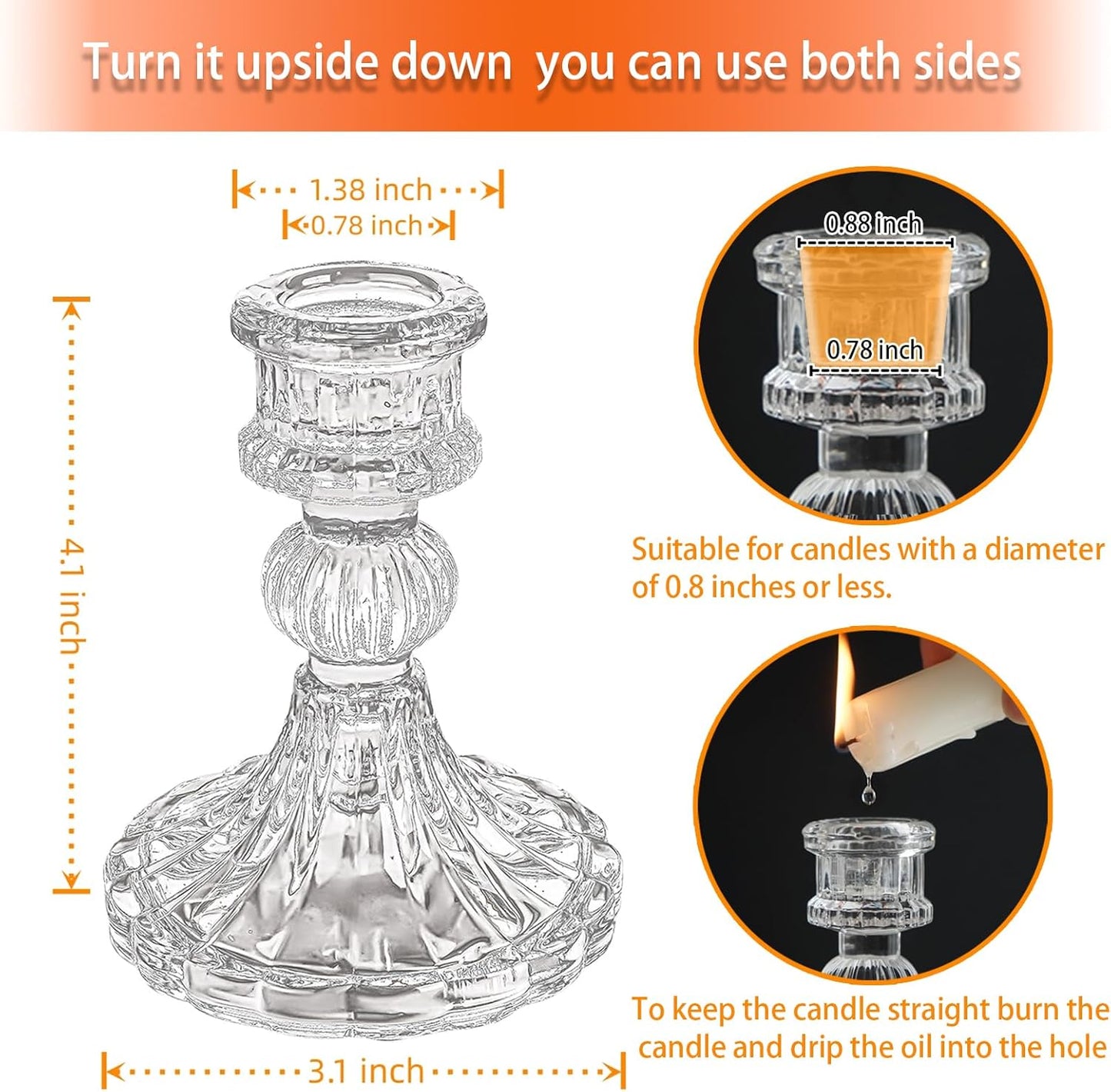 Glass Candlestick Holder,Striped Taper Candle Holders,Set of 6 Candle Stand for Table Centerpieces, Home Decor,Weddings,Festival and Parties (Clear Stripe Pattern)