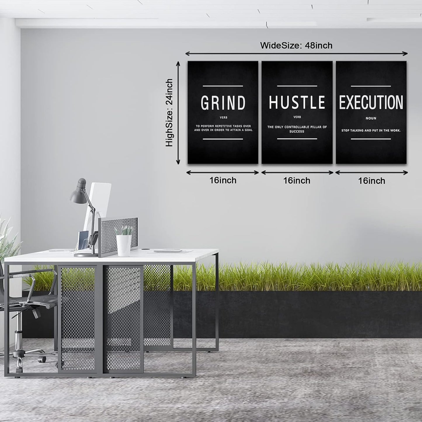 KAWAHONE Canvas Painting Wall Art, Grind Hustle Execution Motivational Wall Art Decoration Posters Prints for Living Room Bedroom, Office Decor, Gallery-Wrapped Canvas Art Set Framed Ready to Hang