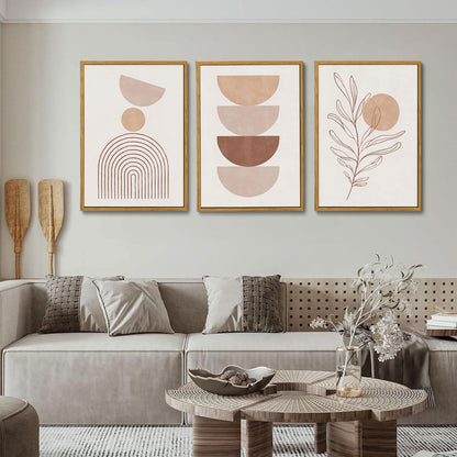 Bwodke Boho Wall Art, Framed Abstract Wall Art, Green Botanical Neutral Canvas Wall Decor, Large Mid Century Plant Pictures Set of 3, Modern Minimalist Paintings, for Bedroom Living Room Bathroom