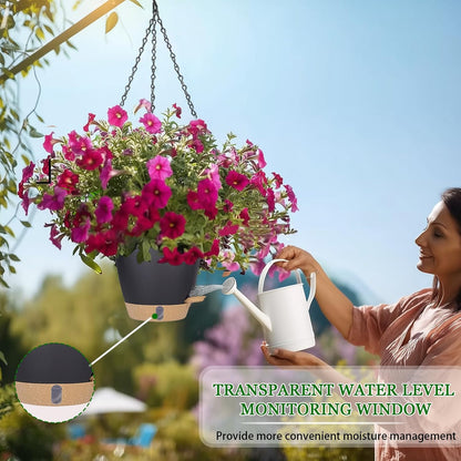 10 Inch Hanging Planters for Indoor Plants, 2 Pack Self Watering Hanging Baskets Flower Pots with Drainage Hole, Visual Reservoir & 2 Kinds of Plant Hanger for Outdoor Garden Home Decor (White)