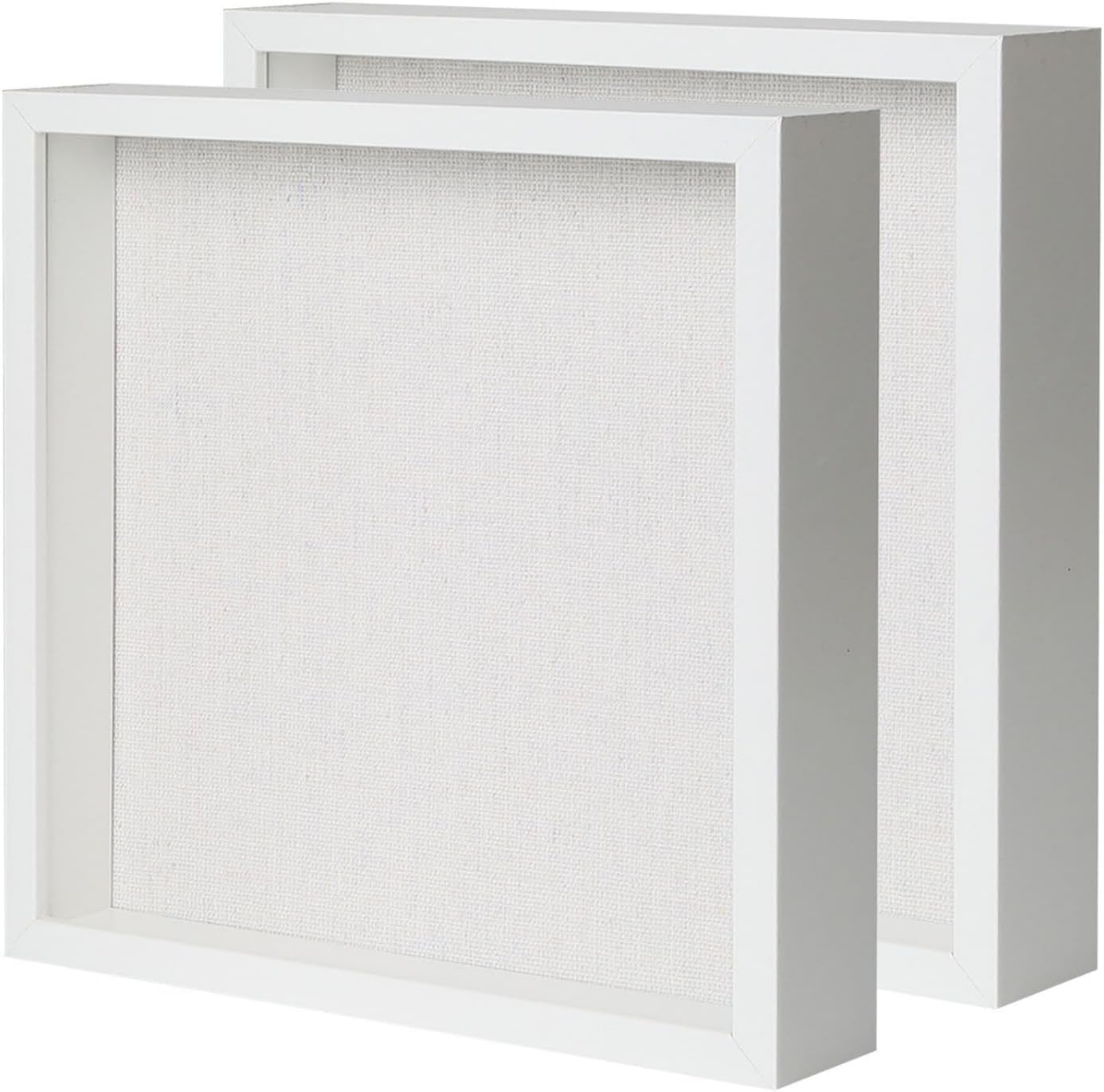 Muzilife 8x8 Shadow Box Picture Frame with Linen Board - Deep Wood & Glass Display Case Ready to Hang Memory Box Baby Sports Memorabilia, Pins, Awards, Medals, Wedding, Tickets and Photos (Black)