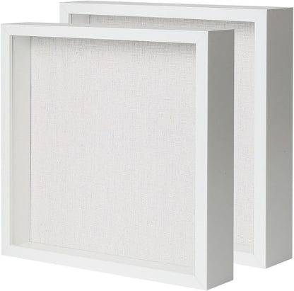 Muzilife 8x8 Shadow Box Picture Frame with Linen Board - Deep Wood & Glass Display Case Ready to Hang Memory Box Baby Sports Memorabilia, Pins, Awards, Medals, Wedding, Tickets and Photos (Black)