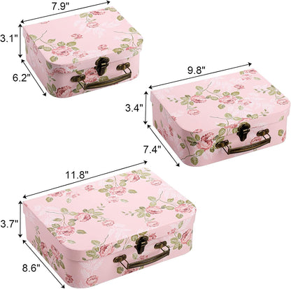 Fasmov 3 Pack Paperboard Suitcases Storage Box Decorative Storage Boxes Gift Boxes With Lids for Photo Storage Home Decoration, Wedding, Birthday, Anniversary, Pink