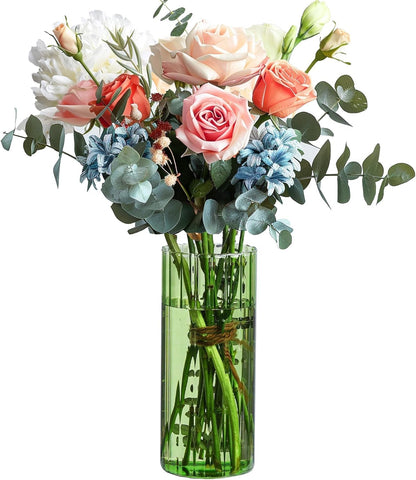 ComSaf Glass Cylinder Vases, Bud Vase for Centerpieces, 8 Inch Tall Ribbed Vase Hurricane Floating Candle Holder, Decorative Flower Vases for Wedding Reception, Home Decor, Housewarming Gift (Clear)