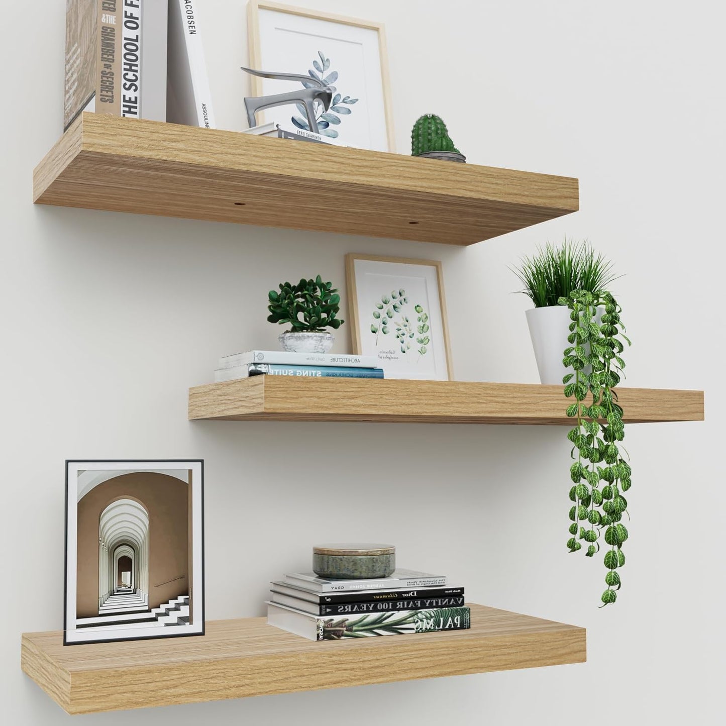 Upassion White Floating Shelves - Set of 3, 16" Wall Mounted Shelves for Home Decor, Living Room, Bedroom, Bathroom, Kitchen