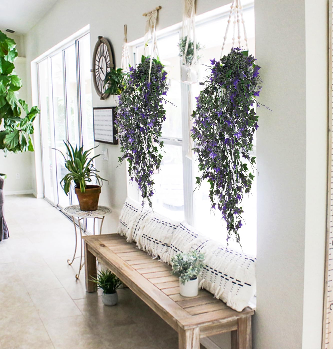 RECUTMS Artificial Hanging Plants Fake Hanging Plant Faux Eucalyptus Leaf Greenery Vine Outdoor UV Resistant Plastic Plants Home Garden Wedding Party Indoor Outdoor Decorations(White)