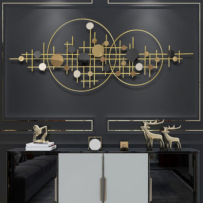 homary Large Metal Wall Art – 47.2" Modern 3D Abstract Geometric Overlapping Design, Iron Wall Decor for Living Room, Dining Room, Office