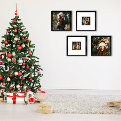 12x12 Picture Frame Set of 9, Display Pictures 8x8 with Mat or 12x12 without Mat, Multi Collage Gallery Square Photo Frames for Wall or Tabletop, Black