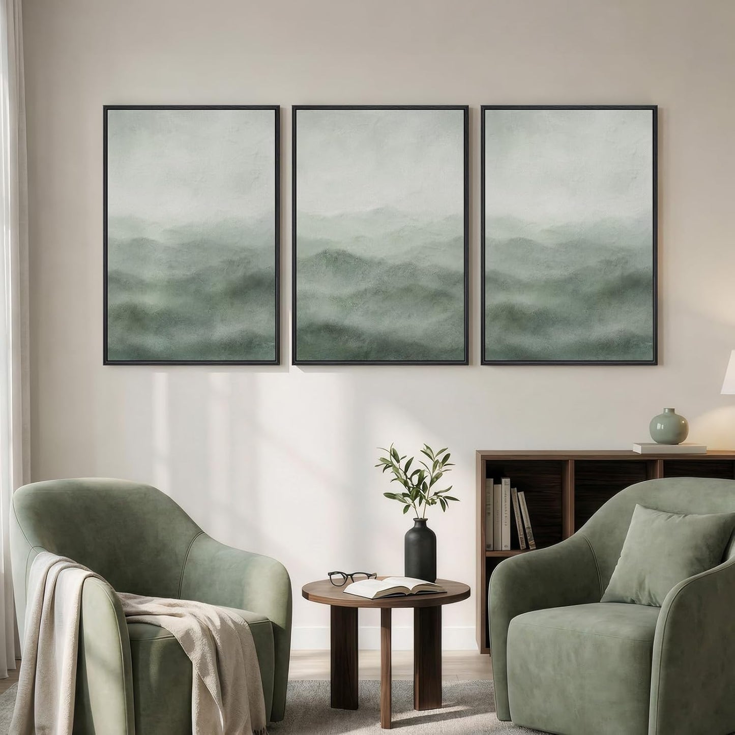 Large Framed Abstract Nature Landscape Wall Art for Living Room, Set of 3 Modern Canvas Prints Paintings Artwork for Walls, Green Lake Pictures for Hallway, Dining Room, Office Wall Decor 24x36 Inch