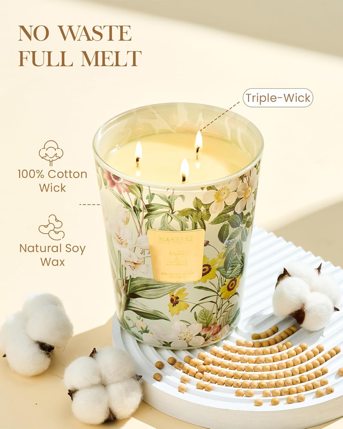 M&SENSE Jasmine Candles Highly Scented 3 Wick 35oz 150 Hours Burn Extra Large Jar Candles for Women, Natural Soy Wax Aromatherapy Candle for Stress Relief, Meditation, Yoga, Spa - Colors A