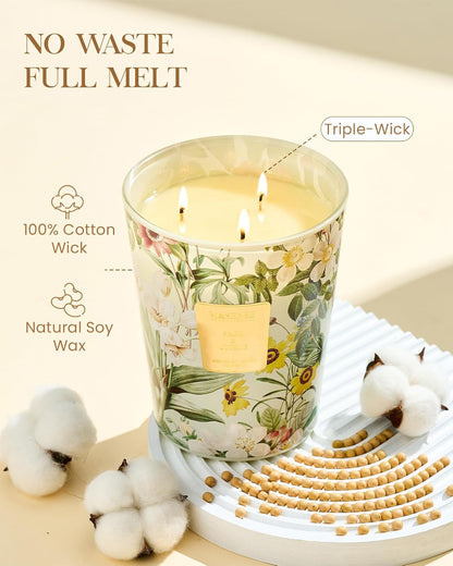 M&SENSE Jasmine Candles Highly Scented 3 Wick 35oz 150 Hours Burn Extra Large Jar Candles for Women, Natural Soy Wax Aromatherapy Candle for Stress Relief, Meditation, Yoga, Spa - Colors A