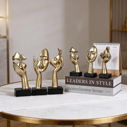 3 Pcs Thinker Small Statue Set - Black Gold Home Decor Abstract Art Figurines for Shelves, Living Room Coffee Table, Office Desktop (3 Pcs Gold, 6")