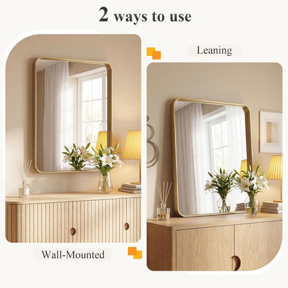 OLIXIS Arched Bathroom Mirror for Over Sink, 34x32 Inch Wall Mirror Arched Rounded Rectangle, Modern Wall Mount Vanity Mirror with Matte Metal Deep Framed, for Home Decor, Living Room, Black