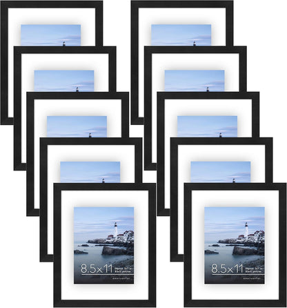Americanflat 8.5x11 Floating Picture Frame with Polished Crystal-Clear Glass - Set of 2 - Use as 5x7 Frame or Display 4x6 Photo - Signature Float Collection - Photo Frames for Wall Display - Black