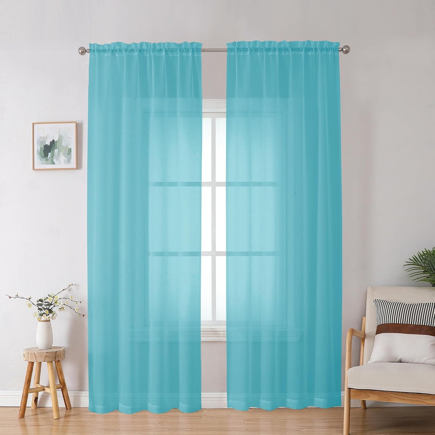 OWENIE Sheer Curtains 84 inches Long 2 Panels Set for Living Room/Bedroom, Rod Pocket Voile Sheer Panel Drapes, White, 2pcs, Each 42" W x 84" L - Colors A