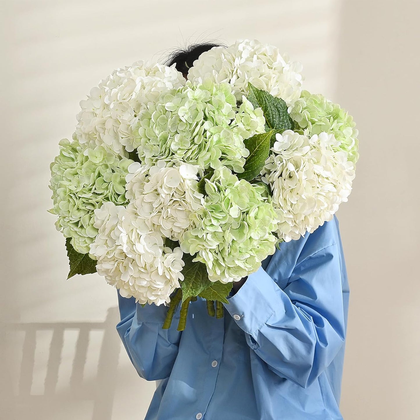 MARTINE MALL 3Pcs 21in Hydrangea Artificial Flowers, Latex Real Touch Hydrangeas Lifelike Large Hydrangea Flowers for Home Decor Party Arrangements Wedding Bouquets Centerpieces (Blue)